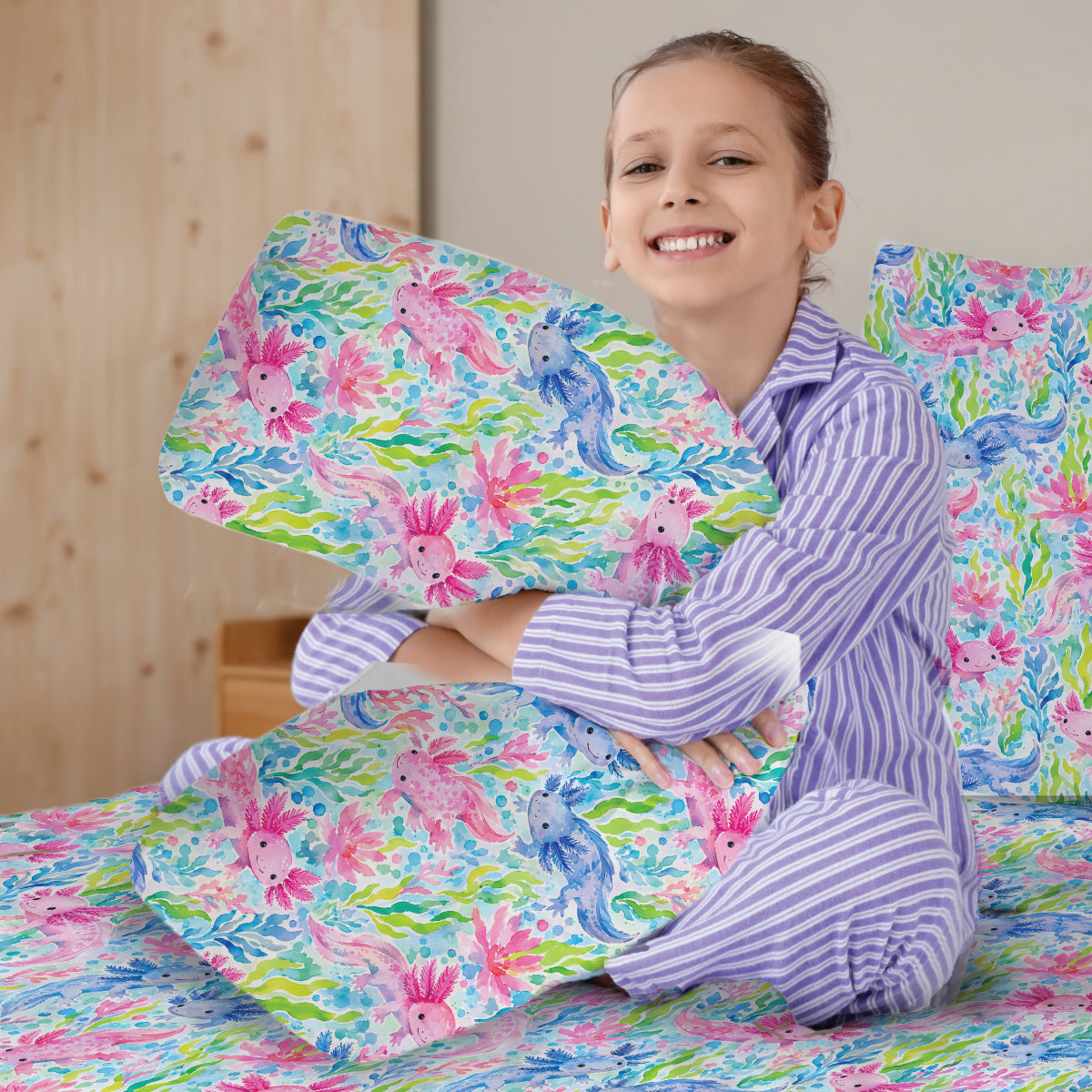 Curved Sensory Pillowcase - Axolotl Friends