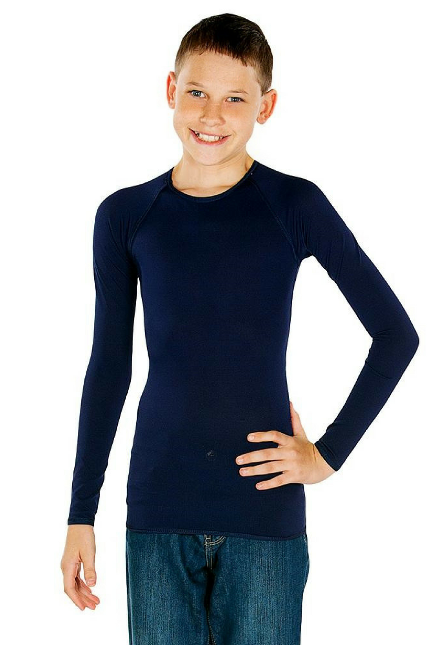 1 (19") or (48-49cm) / Navy - CalmCare Sensory Long Sleeve Shirt | Boys - LS Shirts - CalmCare