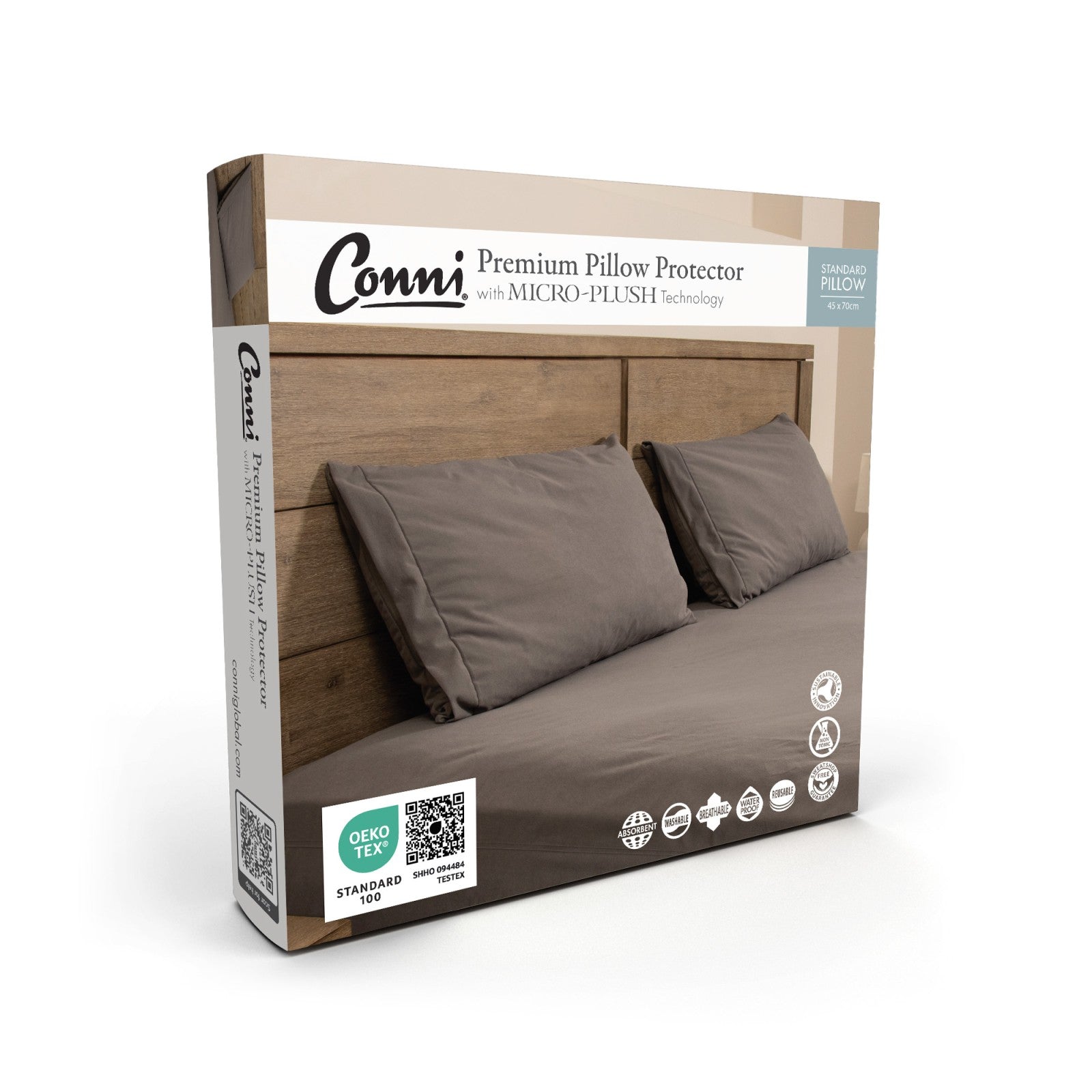 Conni Premium Micro-Plush Waterproof Pillow Protector | Charcoal